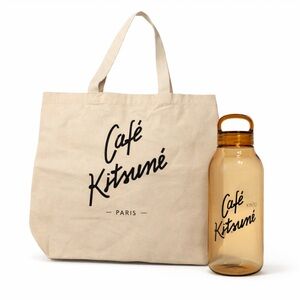 MAISON KITSUNE Beige Tote Bag with Free Cafe Kitsune Water bottle